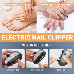Smart Nail Clipper thick-nail cutting action in motion demonstrates strong motor and sharp blade.