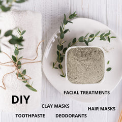 SMART SOLUTIONS calcium bentonite clay paste-mix shown for silky facial masks.