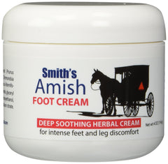 Smith's Amish Foot Cream bottle shows cooling relief for tired feet