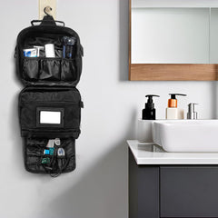 SMONT toiletry bag front pocket with MOLLE system allows attachable accessories
