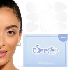 Smoothies Triangle Wrinkle Patch on face overnight for smoother-looking skin.