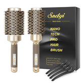 Sndyi nano-thermal-ceramic-round-brush-1-7-inch-barrel smooths hair while reducing frizz during blow-drying.