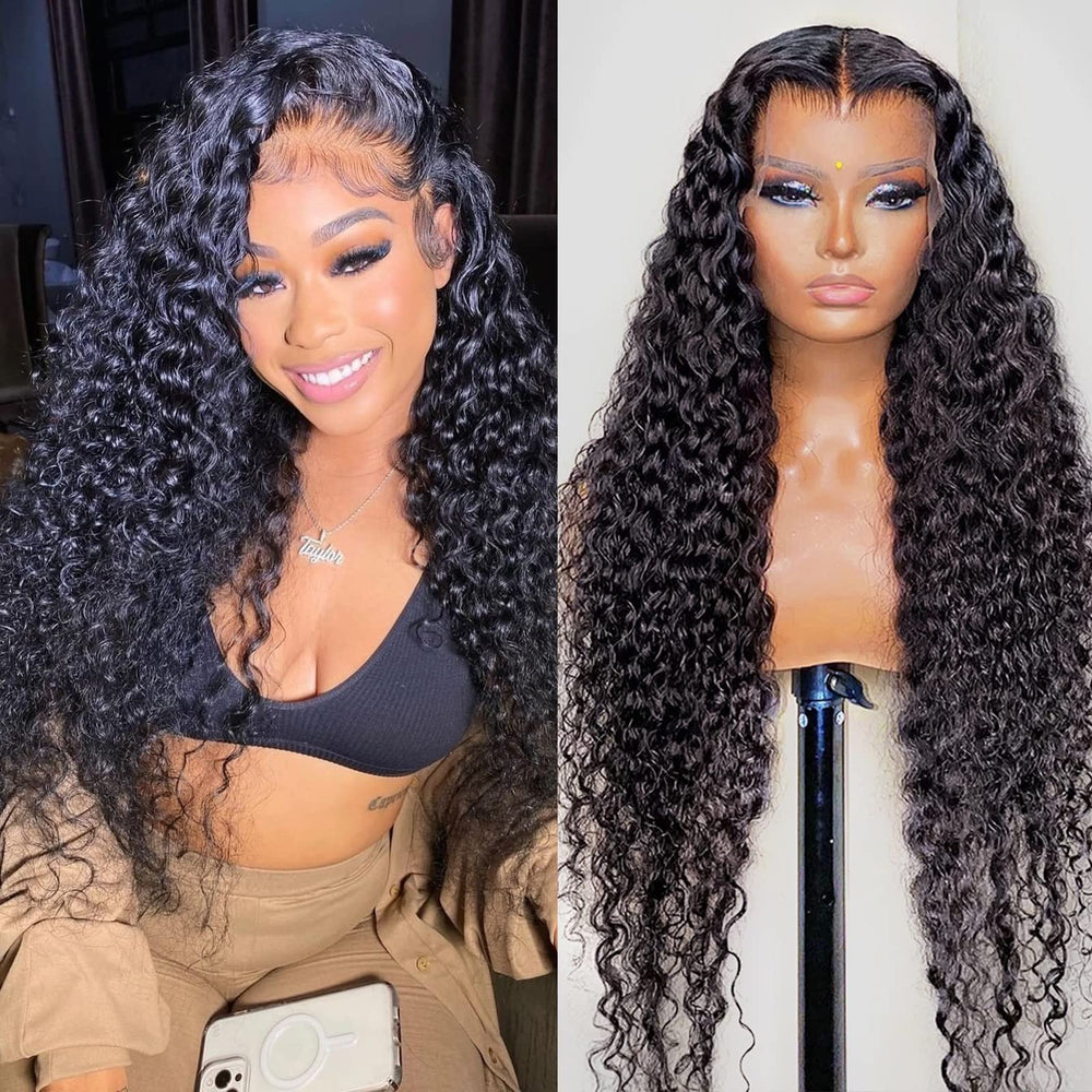SNJON Water Wave wig closeup shows HD lace for natural skin blend