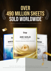 SNP 1000mg Collagen 24K Gold Ampoule Sheet Mask close-up shows luxurious texture.