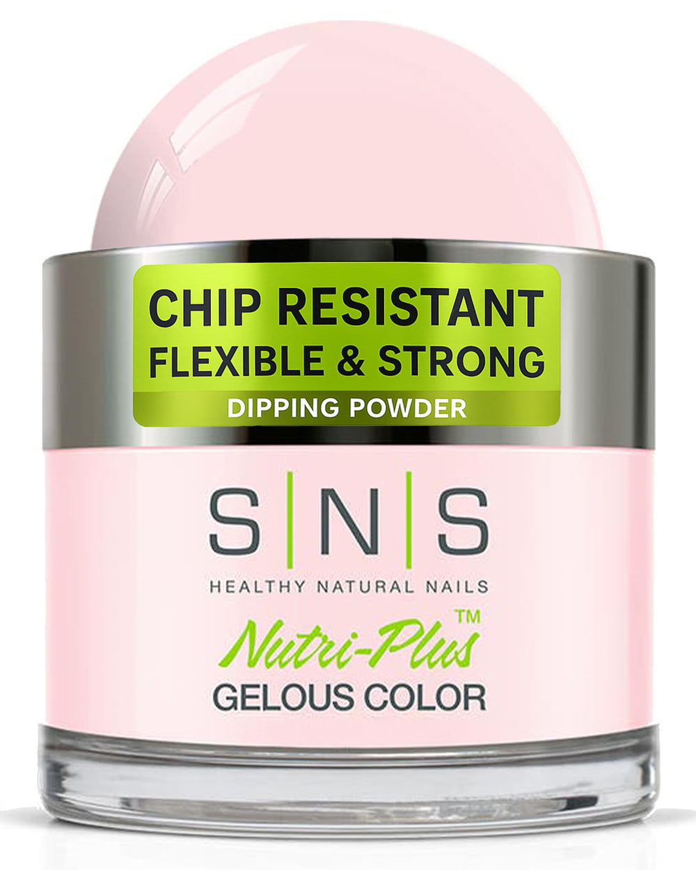 SNS Healthy Natural Nails Barely Touch jar shows natural cream shade for long-lasting color.
