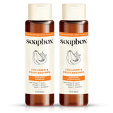 Soapbox collagen shampoo bottle front showing strengthening formula for dry and fine hair