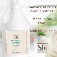 Soapbox Sea Minerals Blue Iris shampoo gallon for bulk refills in homes or businesses