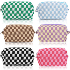 SOIDRAM 6-piece checkered makeup bag set in pink and black for organized travel.