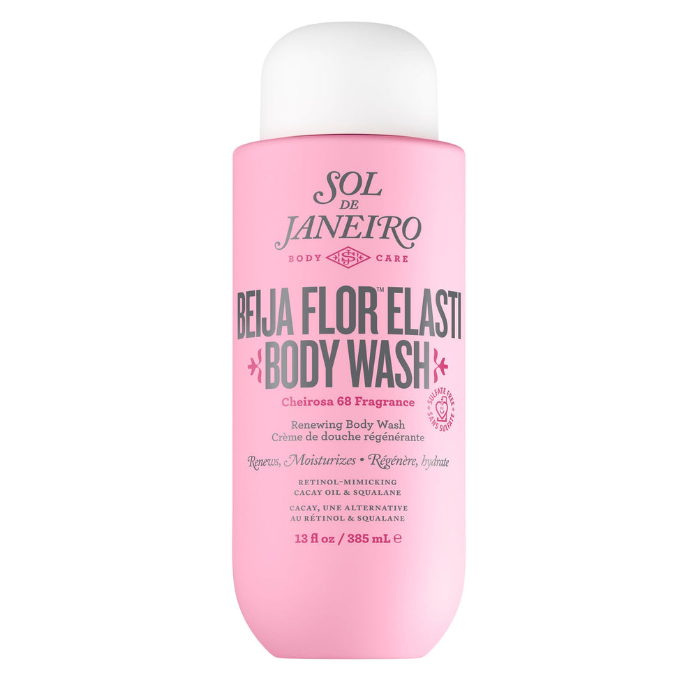 Sol de Janeiro Beija Flor Body Wash bottle in a creamy hydration context.
