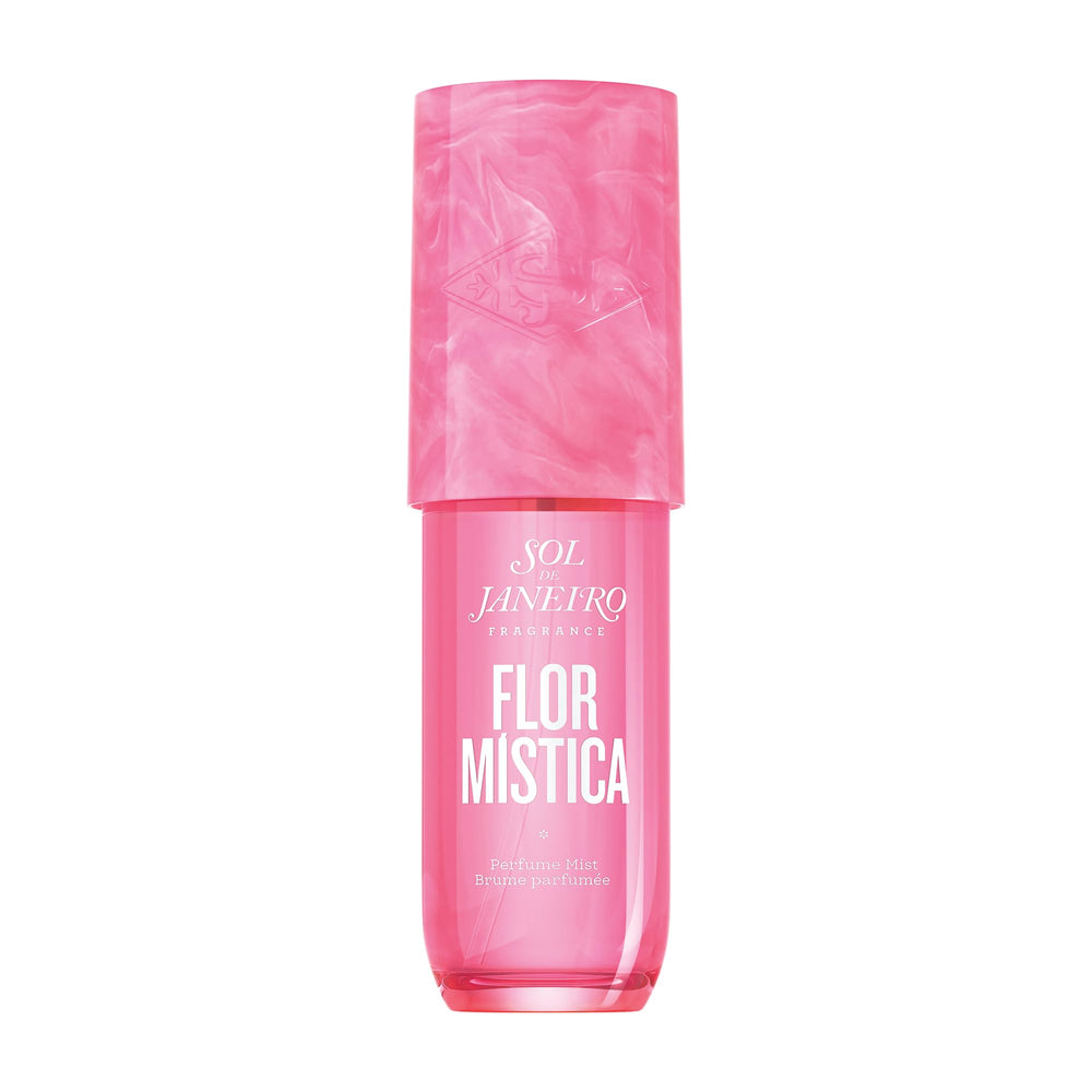 Sol de Janeiro Flor Mistica bottle close-up highlighting orange blossom and golden musk
