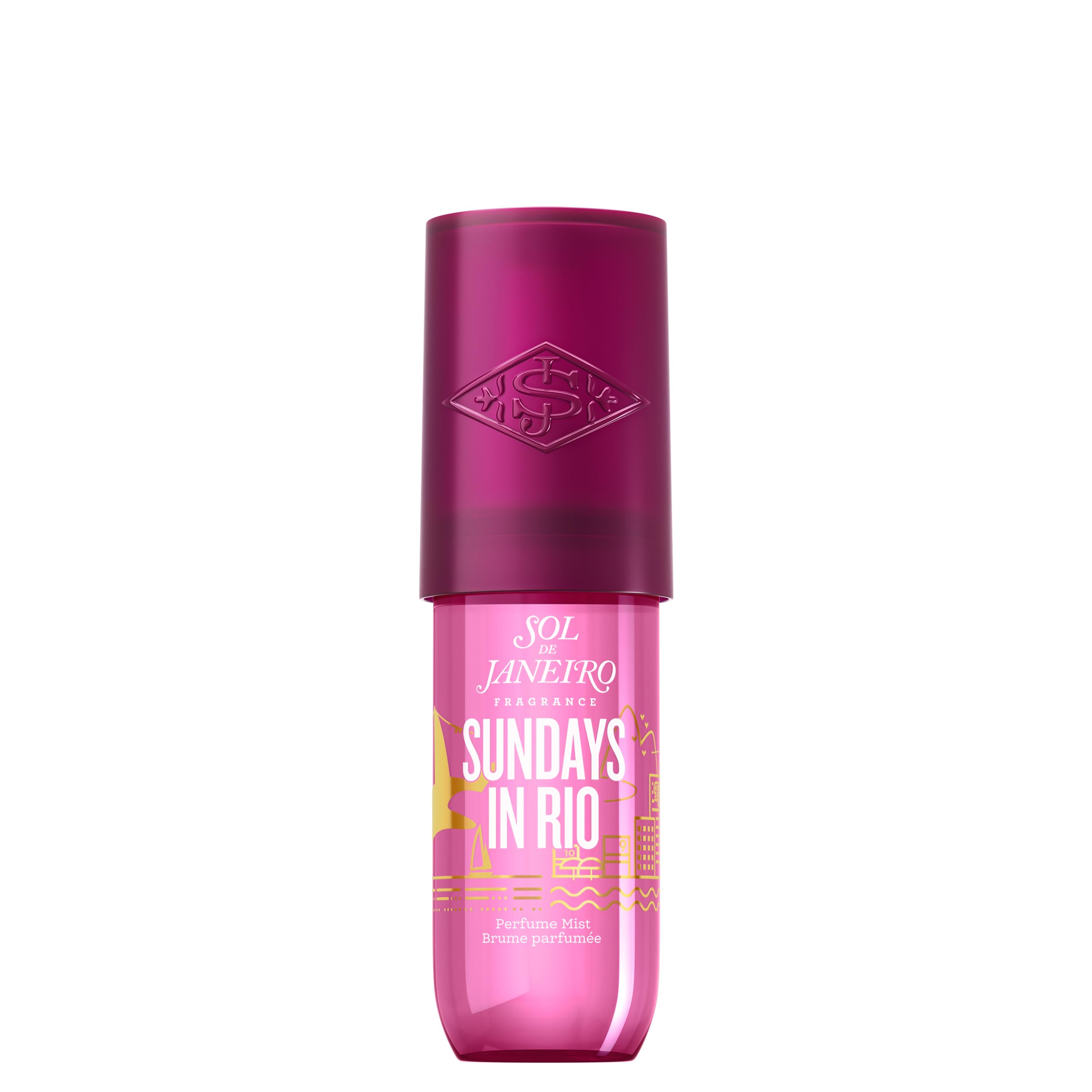 Sol de Janeiro Sundays in Rio fragrance bottle adds tropical mood and day-long scent.