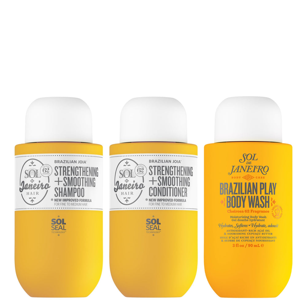 Sol de Janeiro Ultimate Shower Bundle bottle pour supports travel-friendly cleansing and hydrating skin.