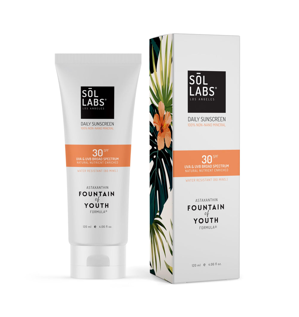 SOL LABS natural mineral sunscreen bottle shows lightweight SPF 30 for daily protection