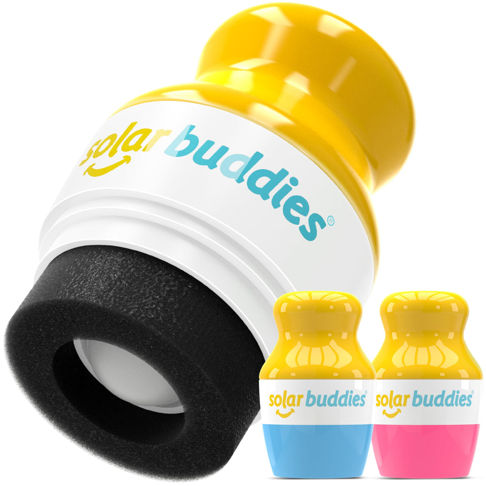 Solar Buddies Sunscreen Applicator blue-pink duo for family sun protection on the go