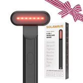 Solawave 4-in-1 wand on face and neck for radiant, smoother skin.