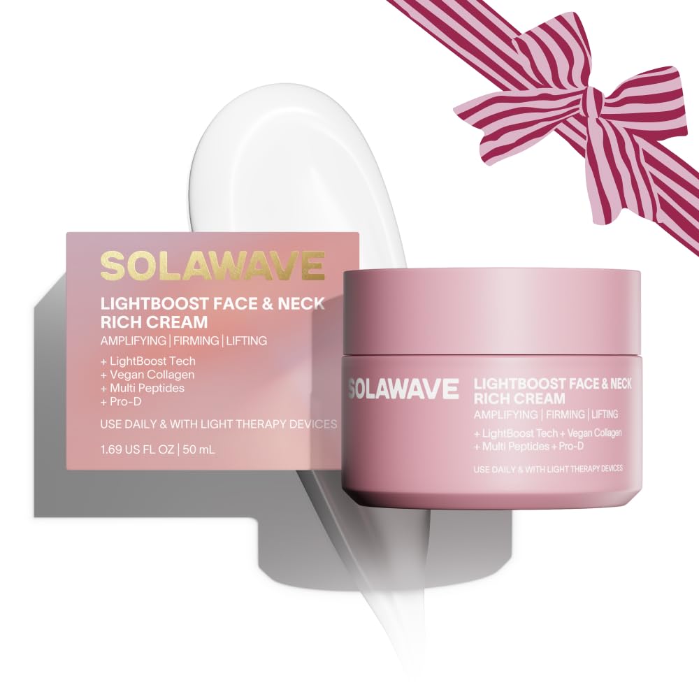 Solawave LightBoost Rich Cream face bottle close-up for deep hydration