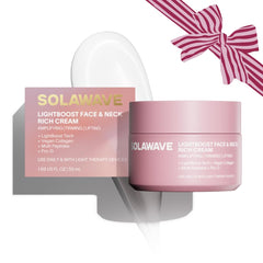 Solawave LightBoost Rich Cream face bottle close-up for deep hydration