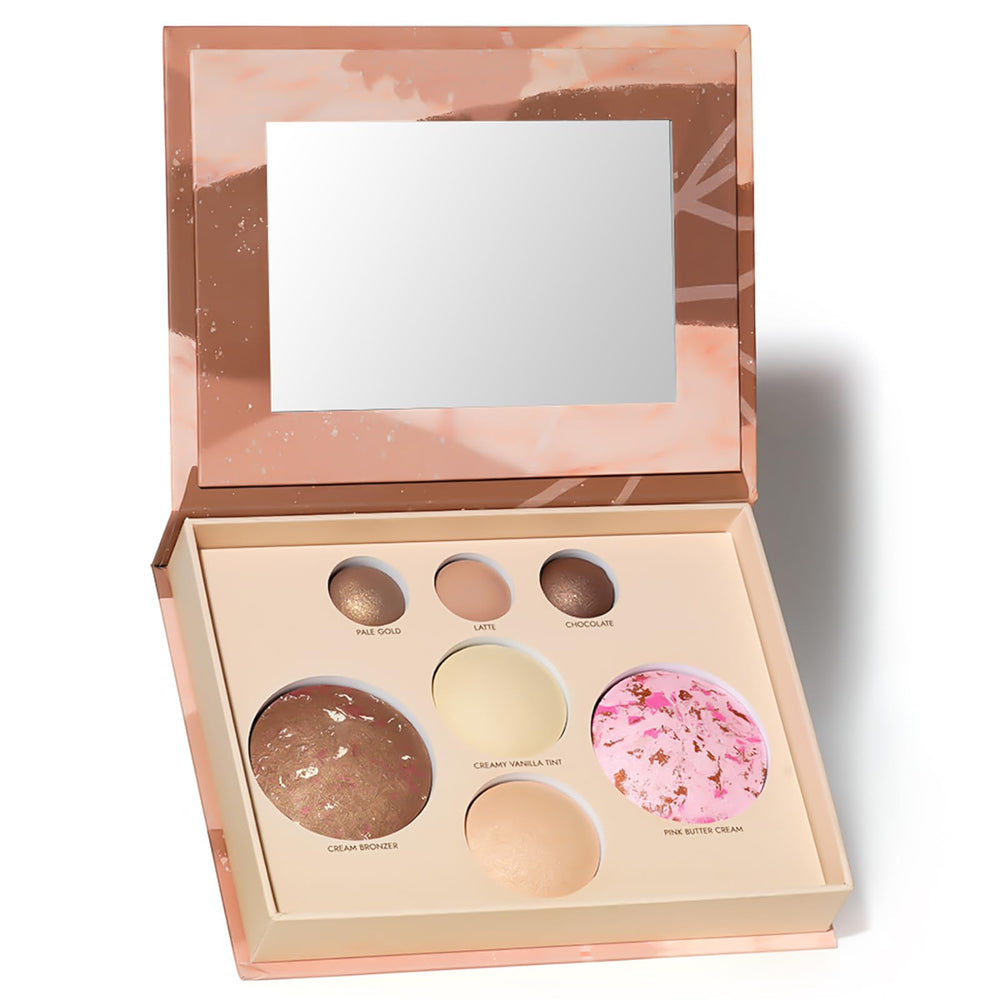 SOLLASY baked makeup palette front shows a complete travel-friendly compact for daily glow