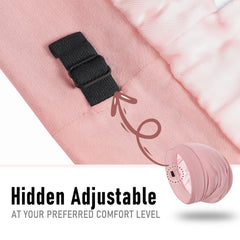 SOLZEK Silk Bonnet pink worn on head shows comfortable, non-slip overnight protection