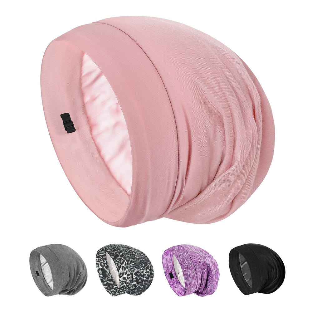 SOLZEK Silk Bonnet pink packaging highlights premium silk sleep wrap for hair