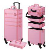 Somduy makeup train case pink front view shows portable organization for on-the-go artists.