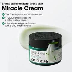 SOME BY MI AHA BHA PHA bottle during application suggests gentle pore clearing.