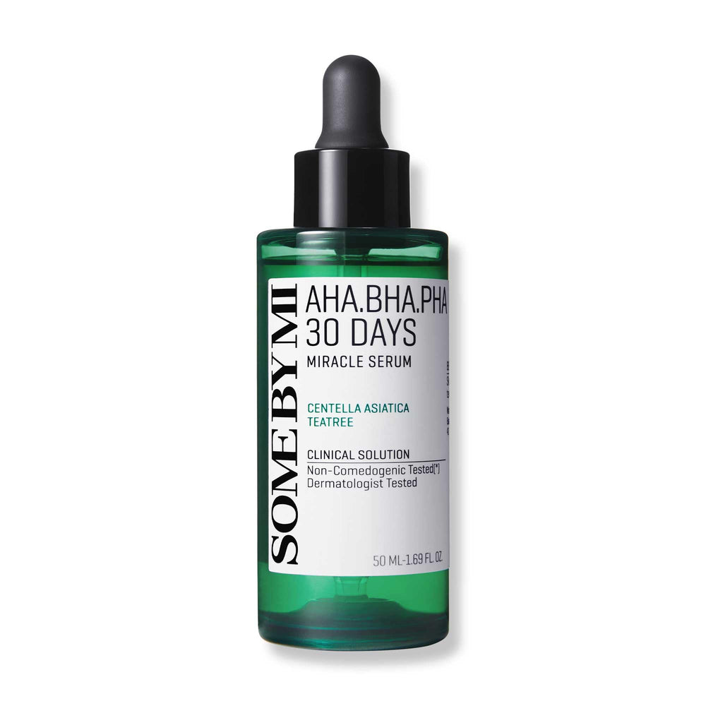 SOME BY MI AHA BHA PHA 30 Days serum bottle closeup for clearer pores.