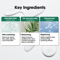 SOME BY MI tea tree detail emphasizes soothing ingredients for sensitive skin.