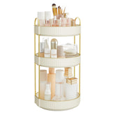 Songmics makeup organizer 3-tier rotating top view keeps essentials neatly sorted.