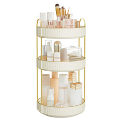 Songmics makeup organizer 3-tier rotating top view keeps essentials neatly sorted.
