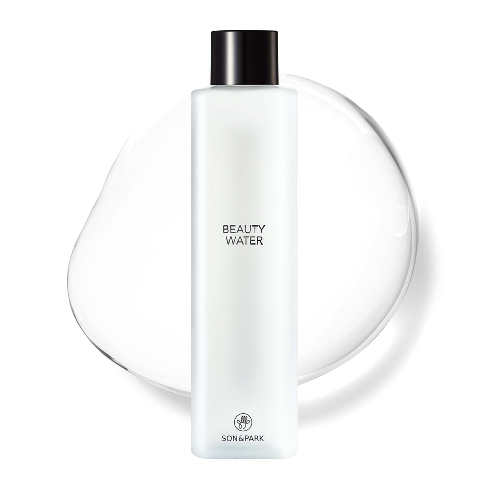 SON&PARK Beauty Water 340ml bottle for cleansing, hydration, and gentle exfoliation.