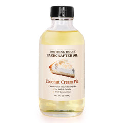 Soothing House Coconut Creme Pie Body Oil ingredients panel highlights almond and jojoba oils.