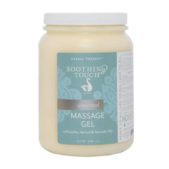Soothing Touch Unscented Massage Gel bottle offers long glide for professional massages.
