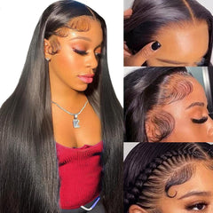 SOPSFR 13x6 HD lace front wig 28-inch straight shows natural part and baby hair for seamless styling.