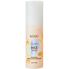 SOQU Rice Serum packaging closeup, sleek bottle ready for daily hydration.