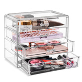 Sorbus acrylic makeup organizer with four drawers offers clear visibility for quick access.