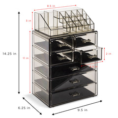 Sorbus acrylic makeup organizer features four small drawers for lipsticks and eye products.