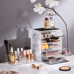 Sorbus acrylic makeup organizer set wide drawers—store brushes and palettes neatly.