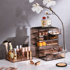 Sorbus makeup organizer wide-drawer section keeps lipsticks and palettes neatly organized