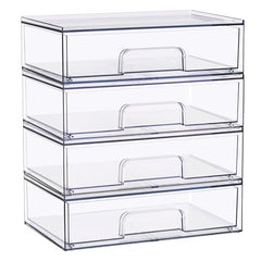 Sorbus acrylic storage 4-pack front view shows clear organizers for a tidy vanity
