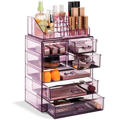 Sorbus clear cosmetic makeup organizer top view showing open compartments for easy access
