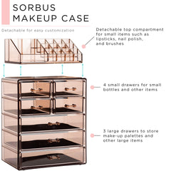 Sorbus wide-drawer storage provides space for makeup palettes and tools in a neat layout.
