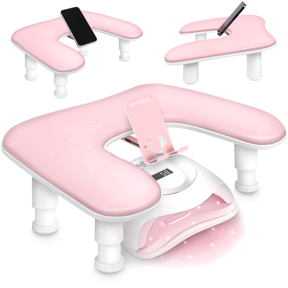 Sorreni u-shaped arm rest nails tech pink provides ergonomic support during manicures