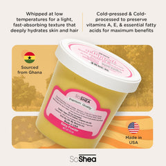 SoShea butter applied to skin soothes dry areas without heaviness and stickiness.