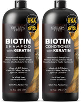SOULSPA PURE Biotin Keratin Shampoo bottle pour shows premium cleansing for healthier-feeling hair