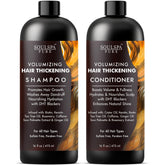 SOULSPA PURE hair thickening shampoo bottle shows a volumized look for fuller hair.