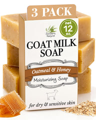 Southern Natural Oatmeal Soap Bar 3-pack on display for dry, sensitive skin.