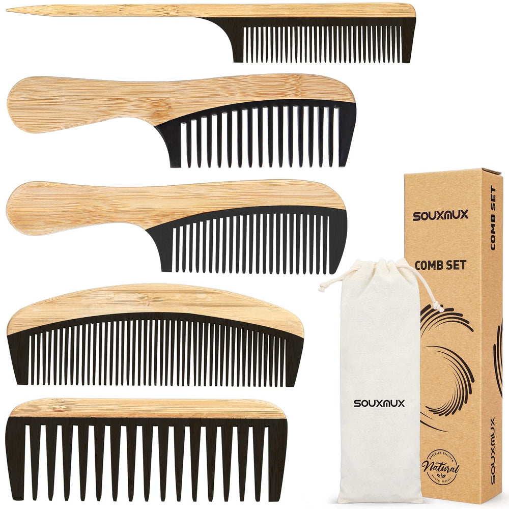 SouxMux bamboo wide-tooth comb glides through thick hair for gentle detangling