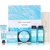 Spa Luxetique Ocean Spa Set packaging closeup highlights elegant gift presentation.