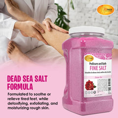 SPA REDI Dead Sea minerals jar shows mineral-rich salts for exfoliation and hydration.